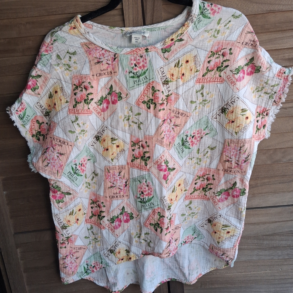 Women’s Floral Short Sleeve Top in White and Pastel Colors
